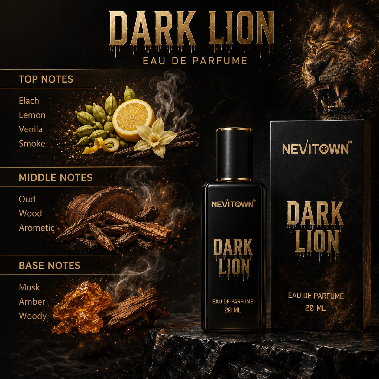 NEVITOWN DARK LION Long Lasting Perfume for Unisex | Premium Fragrance Spray