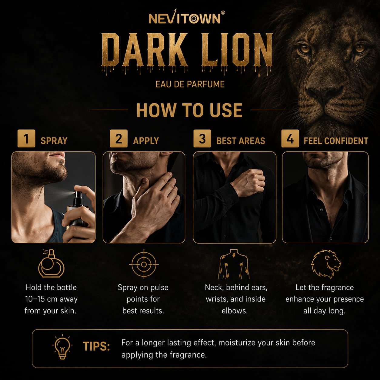 NEVITOWN DARK LION Long Lasting Perfume for Unisex | Premium Fragrance Spray