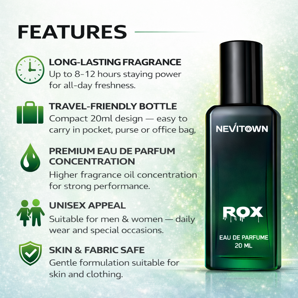 NEVITOWN ROX  Parfum 20ml | Long Lasting Luxury Perfume for Men & Women | Premium Fragrance